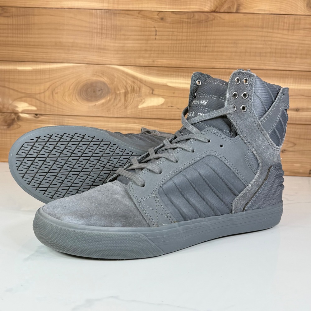 Supra Skytop Muska 001 Sneakers Mens 8.5 Grey Suede Canvas High Top Skateboard